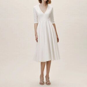 BHLDN Tea-Length White Valdis Dress, size 10